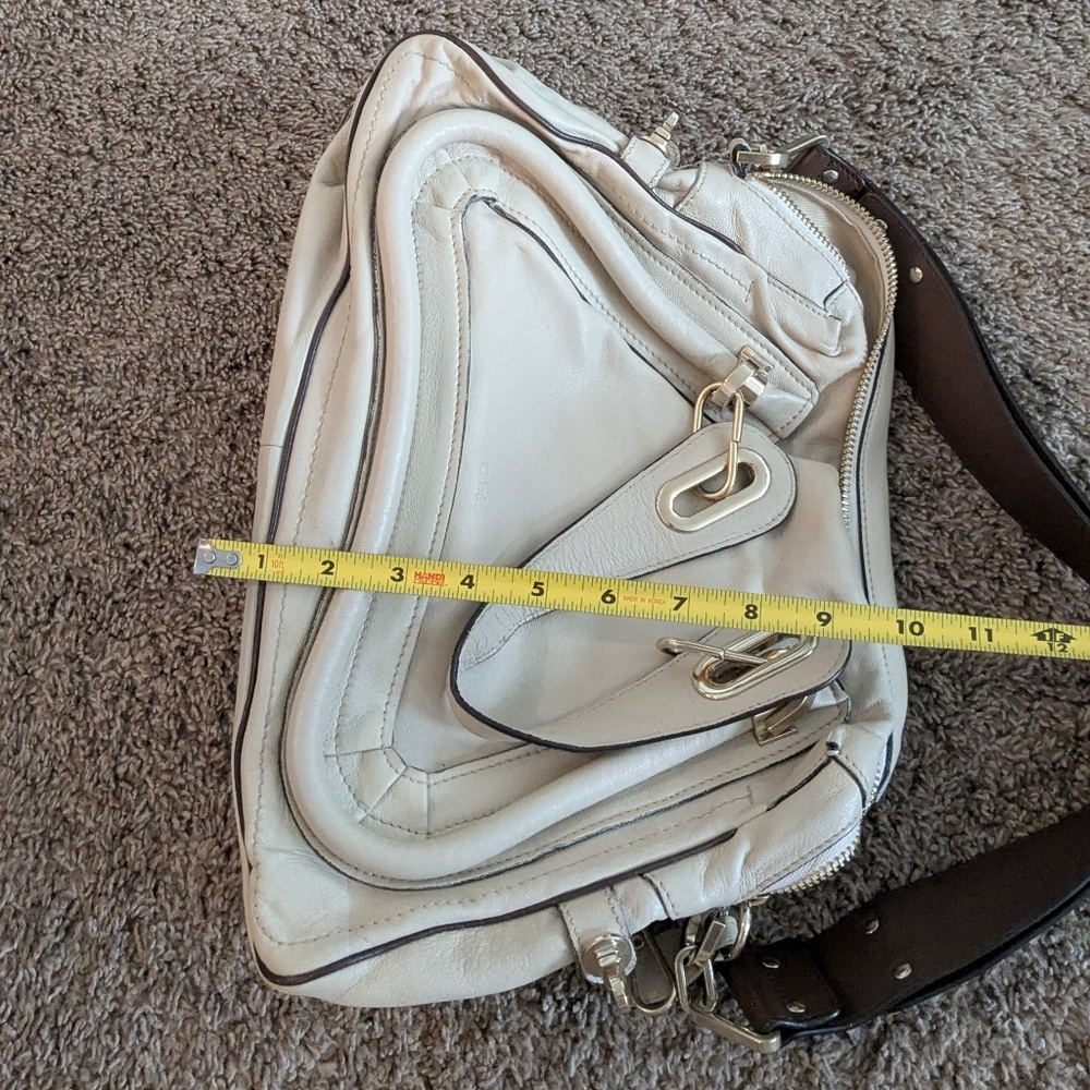 Chloe Cream and Brown Leather Satchel with Curved Design - Picture 12 of 13
